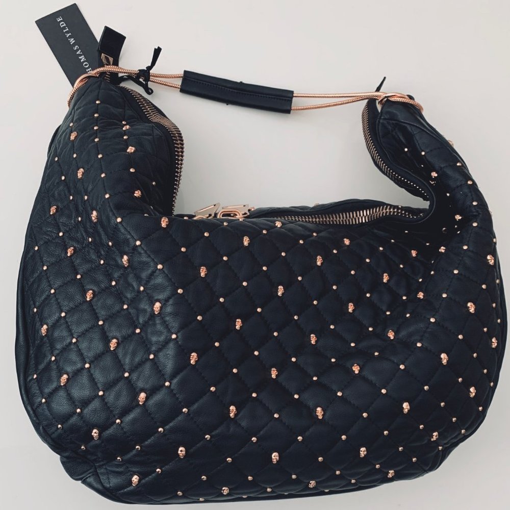 NEW Thomas Wylde - Leather Bag w/ Rose Gold Skulls